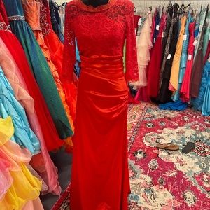 Formal lace and satin dress.